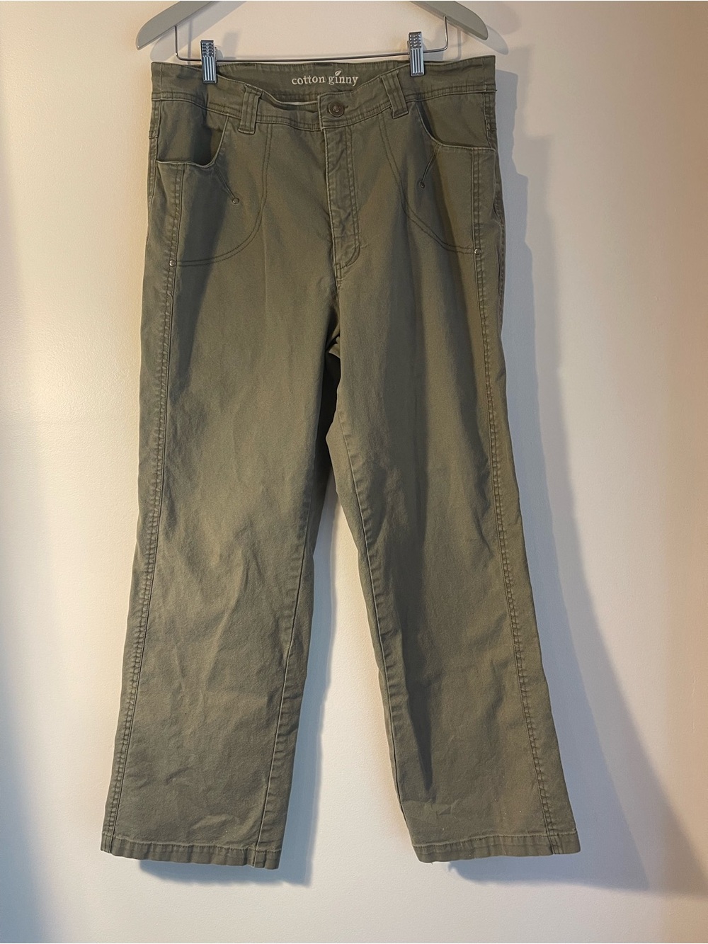 Cotton Ginny Olive Green Cargo Utility Straight Leg Pants Flaws 16